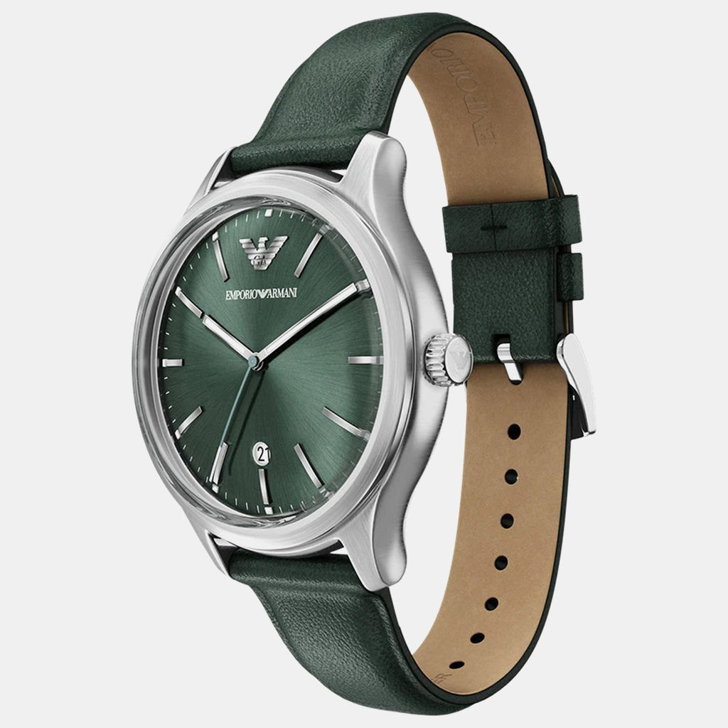 Men Quartz Green Dial Analog Leather Watch AR11749