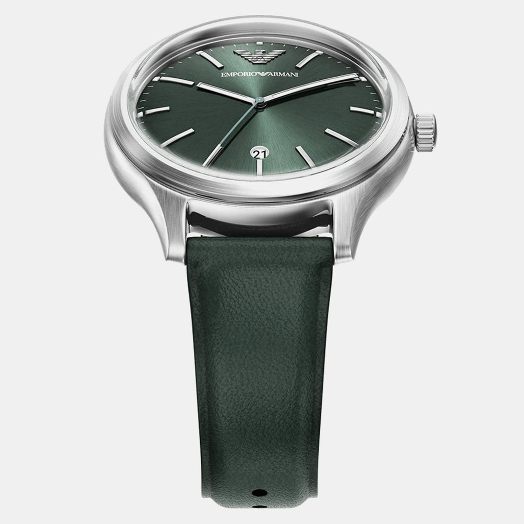 Men Quartz Green Dial Analog Leather Watch AR11749