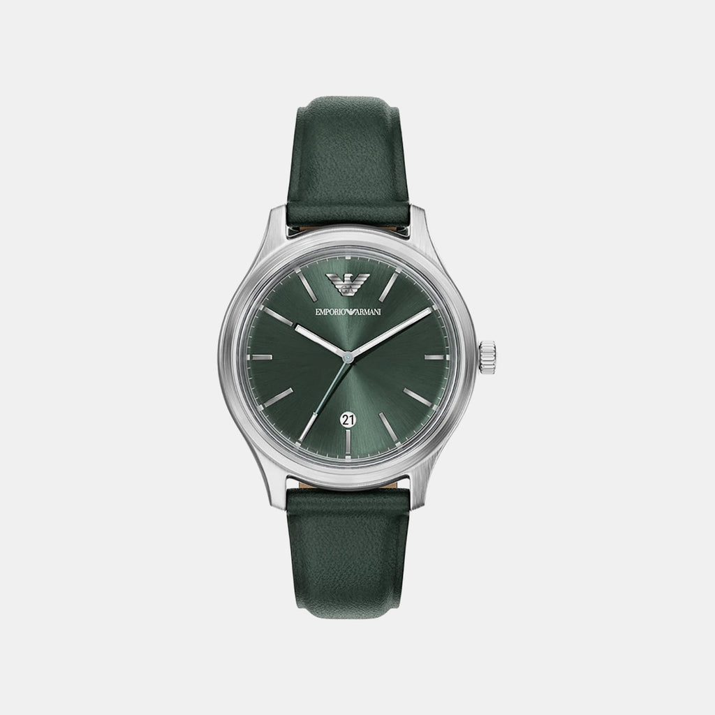 Men Quartz Green Dial Analog Leather Watch AR11749