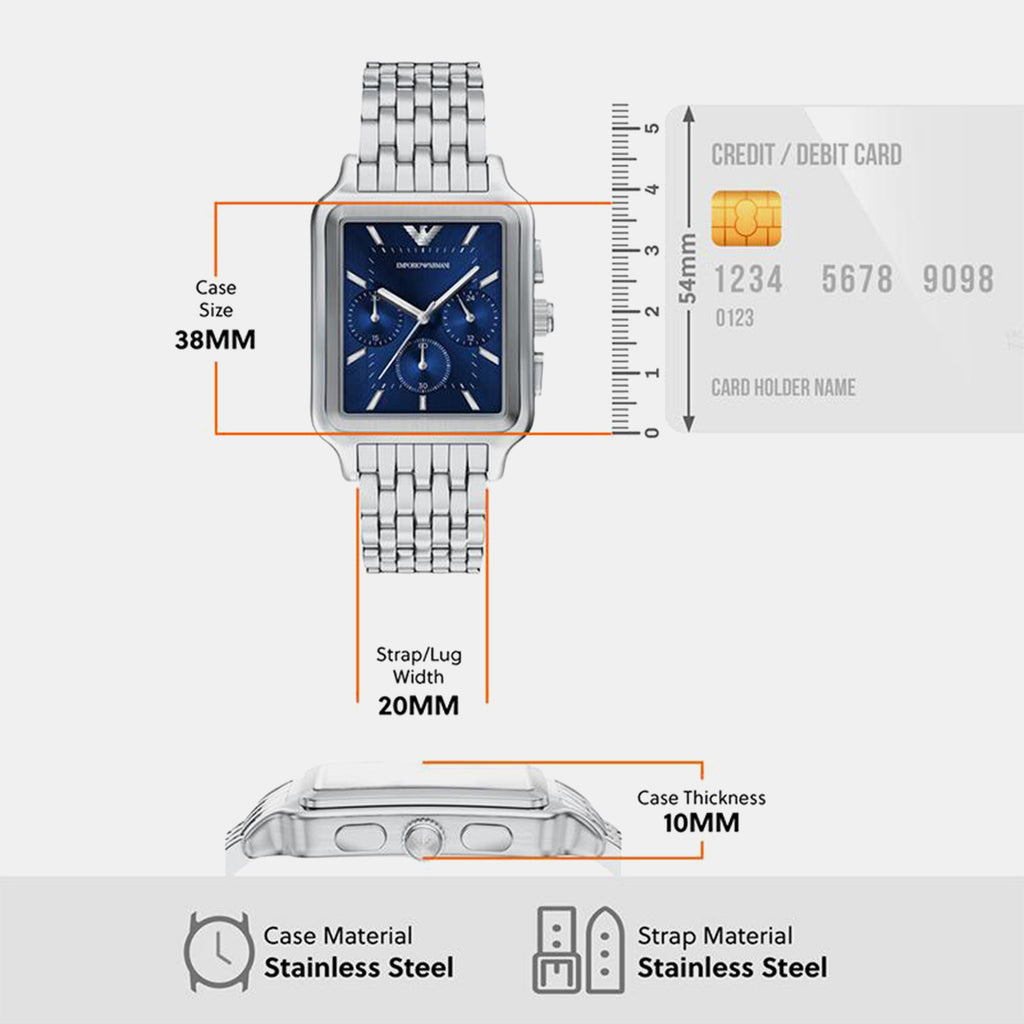 Men Quartz Blue Dial Multi-Function Stainless Steel Watch AR11750