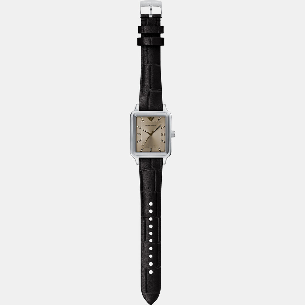 Men Quartz Beige Dial Analog Leather Watch AR11756