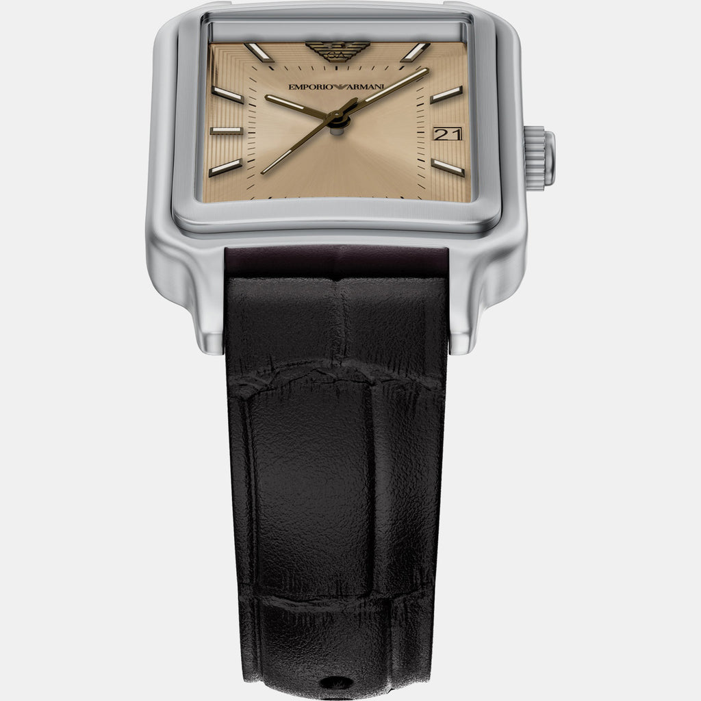 Men Quartz Beige Dial Analog Leather Watch AR11756