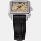 Men Quartz Beige Dial Analog Leather Watch AR11756
