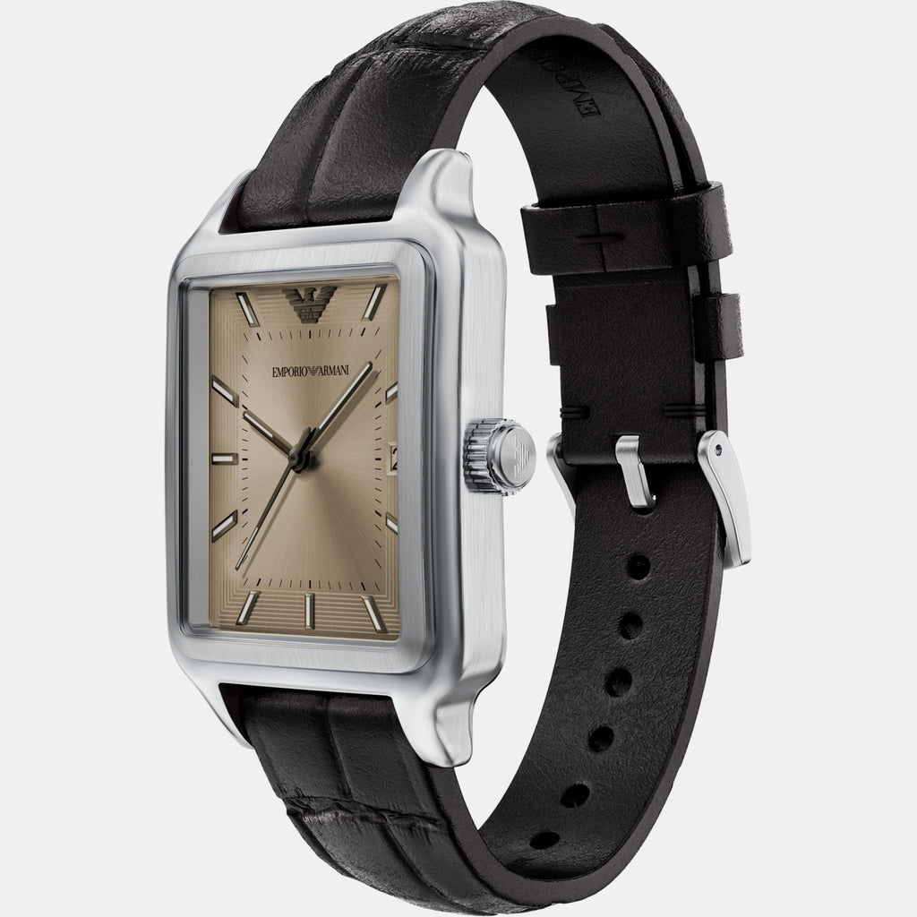 Men Quartz Beige Dial Analog Leather Watch AR11756