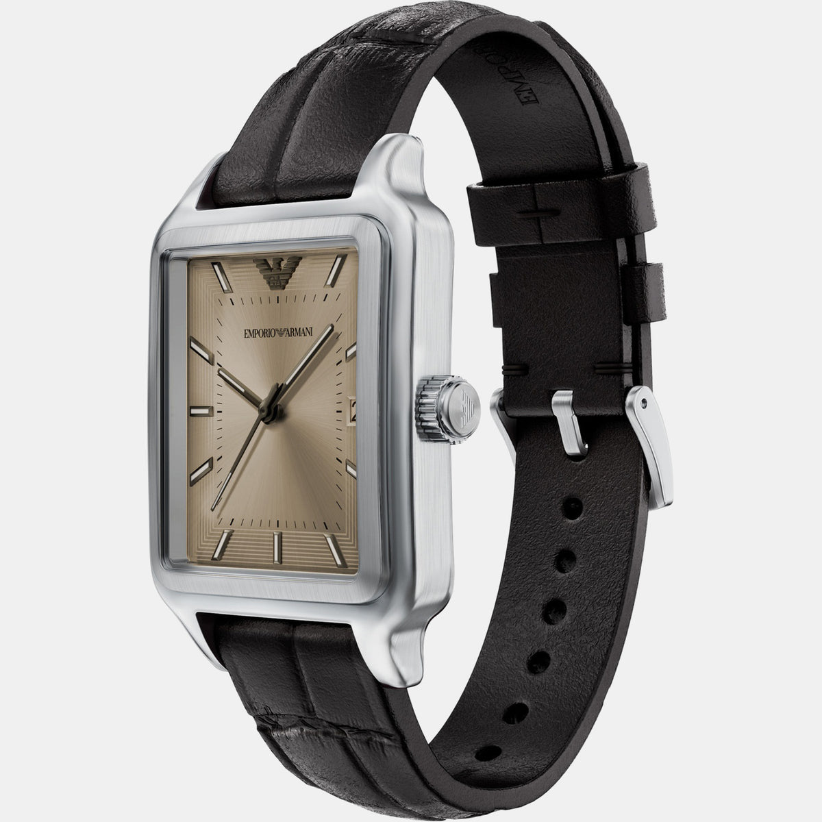 Men Quartz Beige Dial Analog Leather Watch AR11756