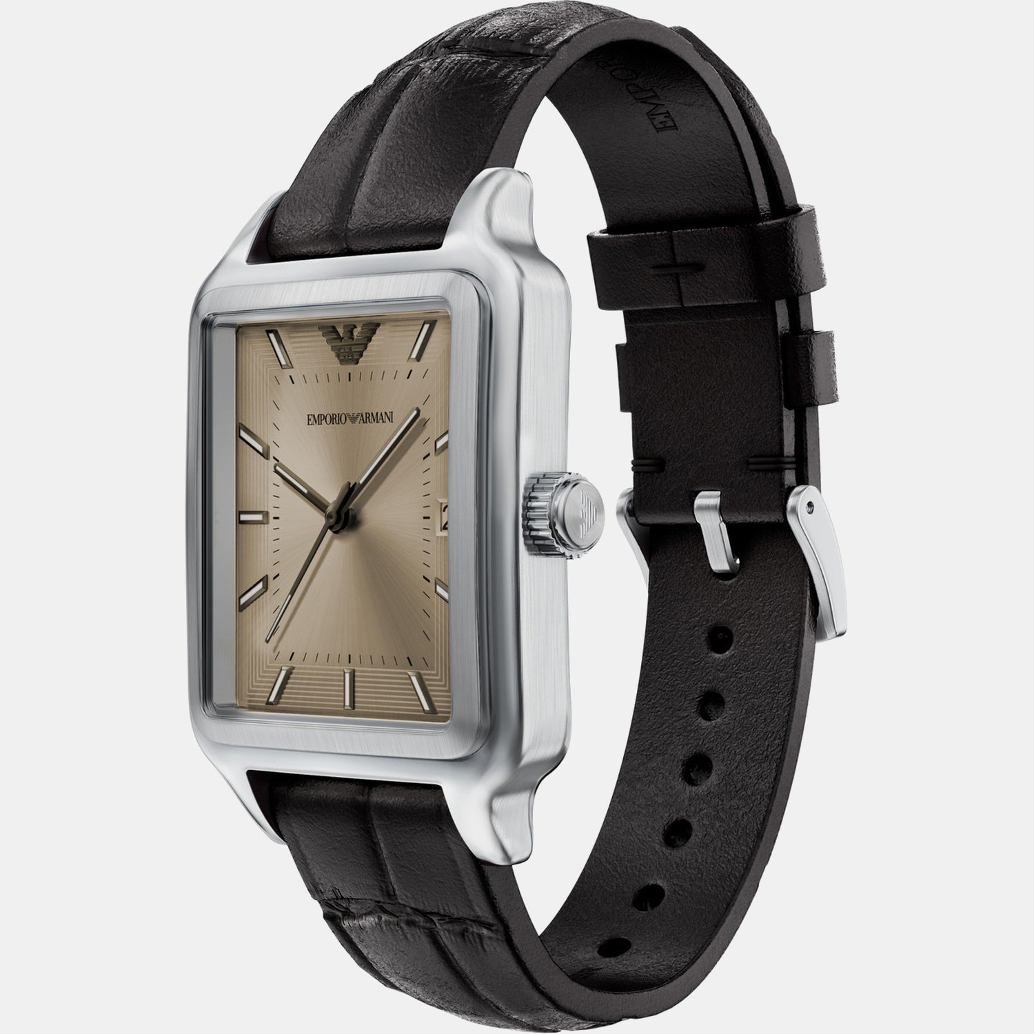 Men Quartz Beige Dial Analog Leather Watch AR11756