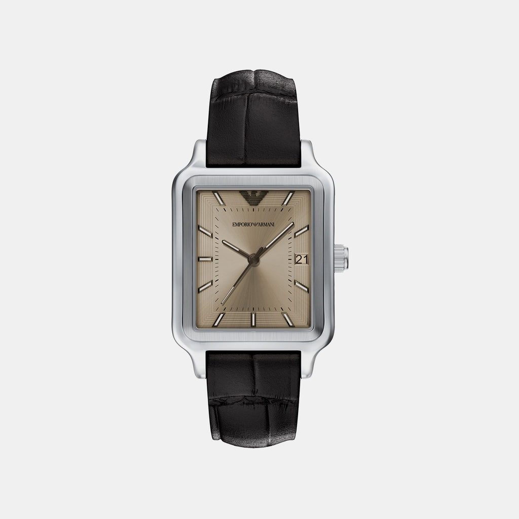 Men Quartz Beige Dial Analog Leather Watch AR11756