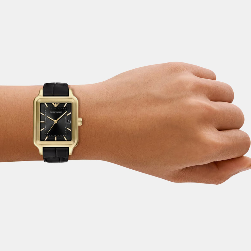 Men Quartz Black Dial Analog Leather Watch AR11757
