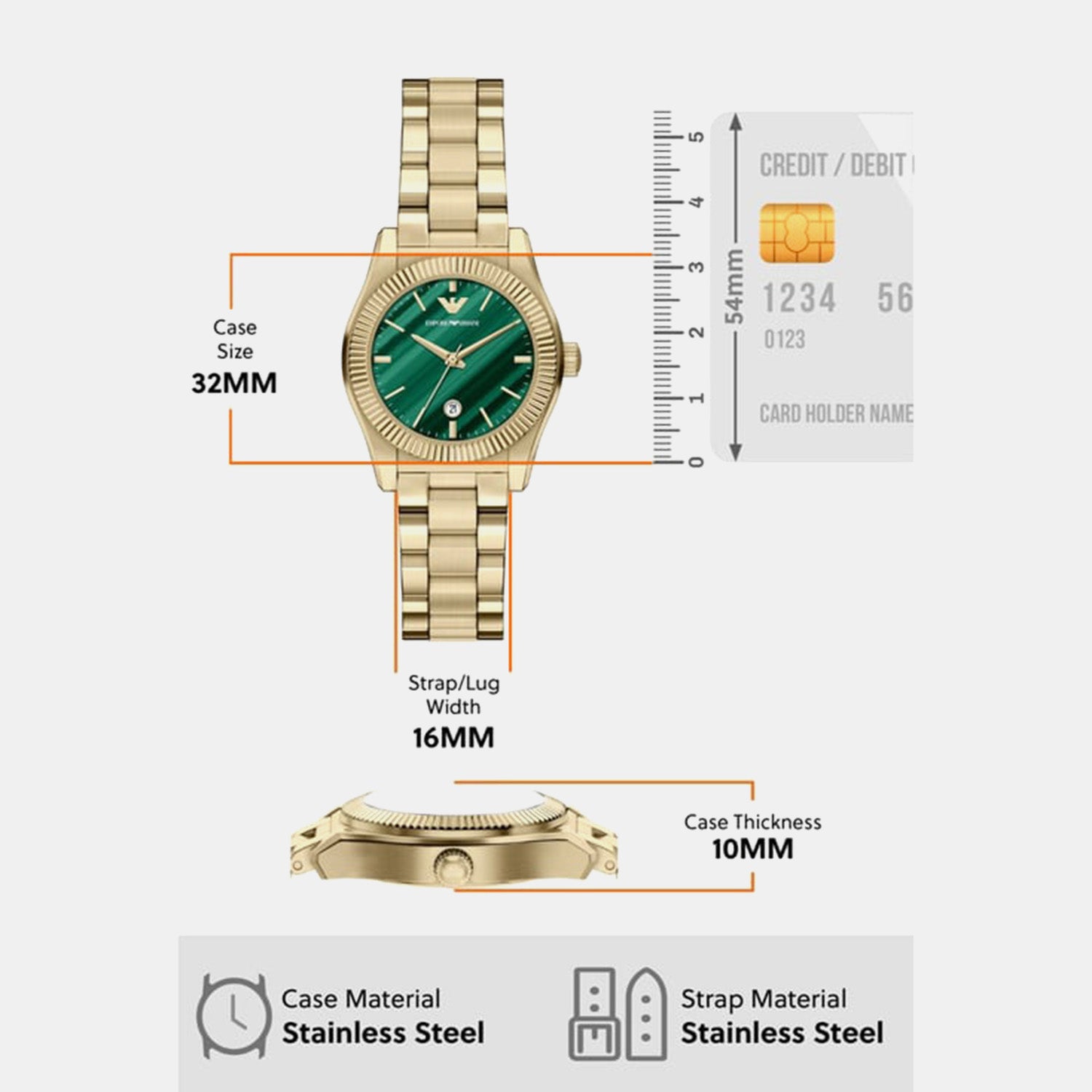 Women Quartz Green Dial Analog Stainless Steel Watch AR11761