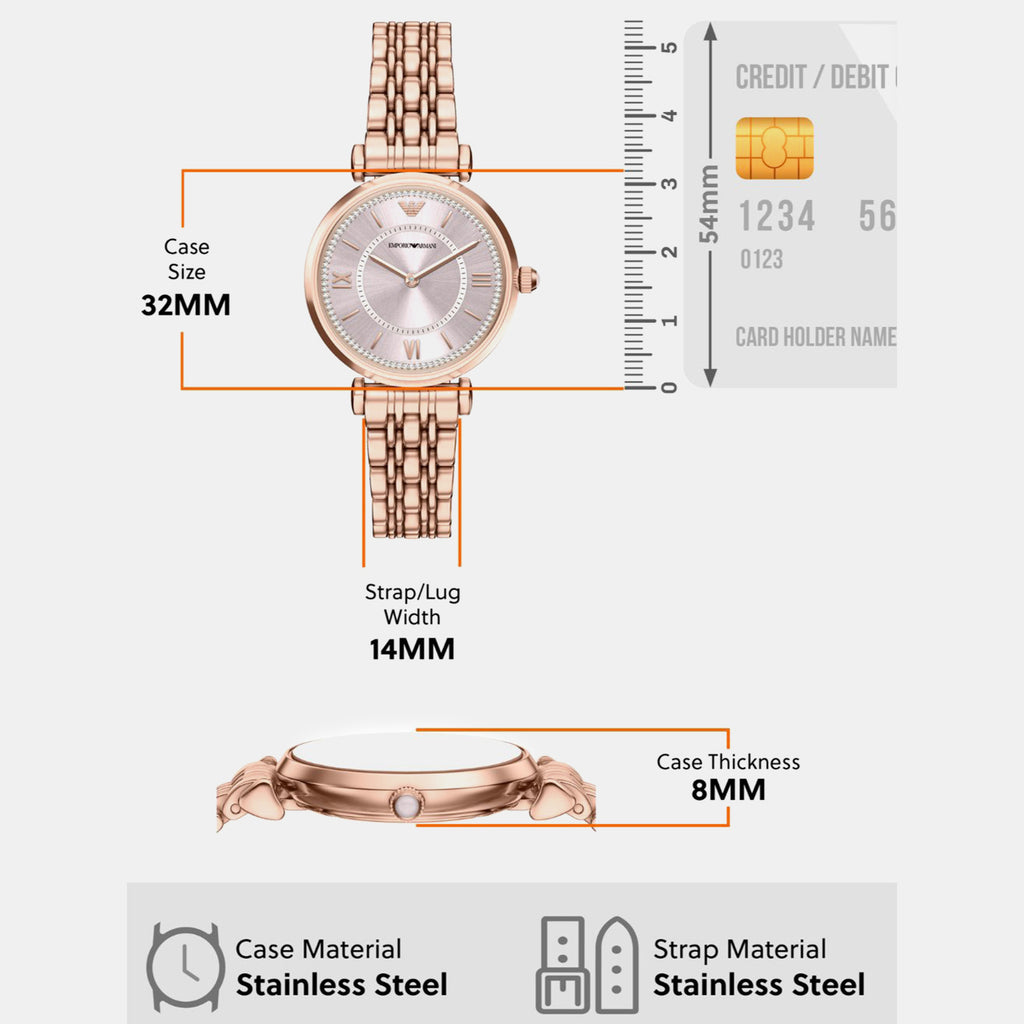 Women Quartz Pink Dial Analog Stainless Steel Watch AR11767