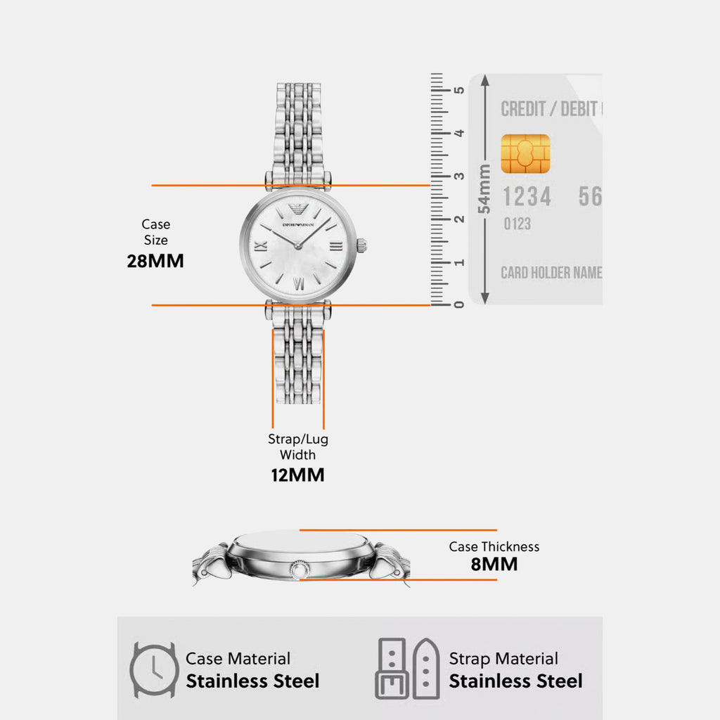 Women Quartz Mother Of Pearl Dial Analog Stainless Steel Watch AR11768