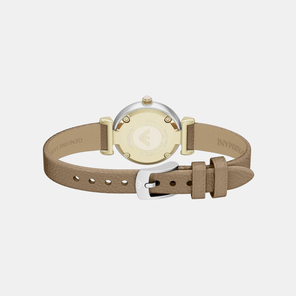 Women Quartz Silver Dial Analog Leather Watch AR11770