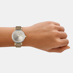 Women Quartz Silver Dial Analog Leather Watch AR11770