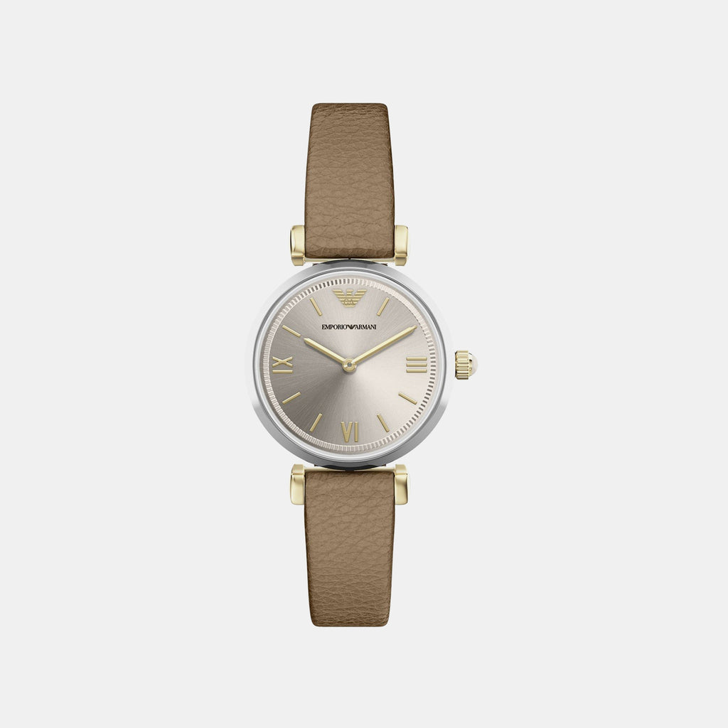 Women Quartz Silver Dial Analog Leather Watch AR11770