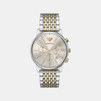 Men Quartz Cream Dial Chronograph Stainless Steel Watch AR11773
