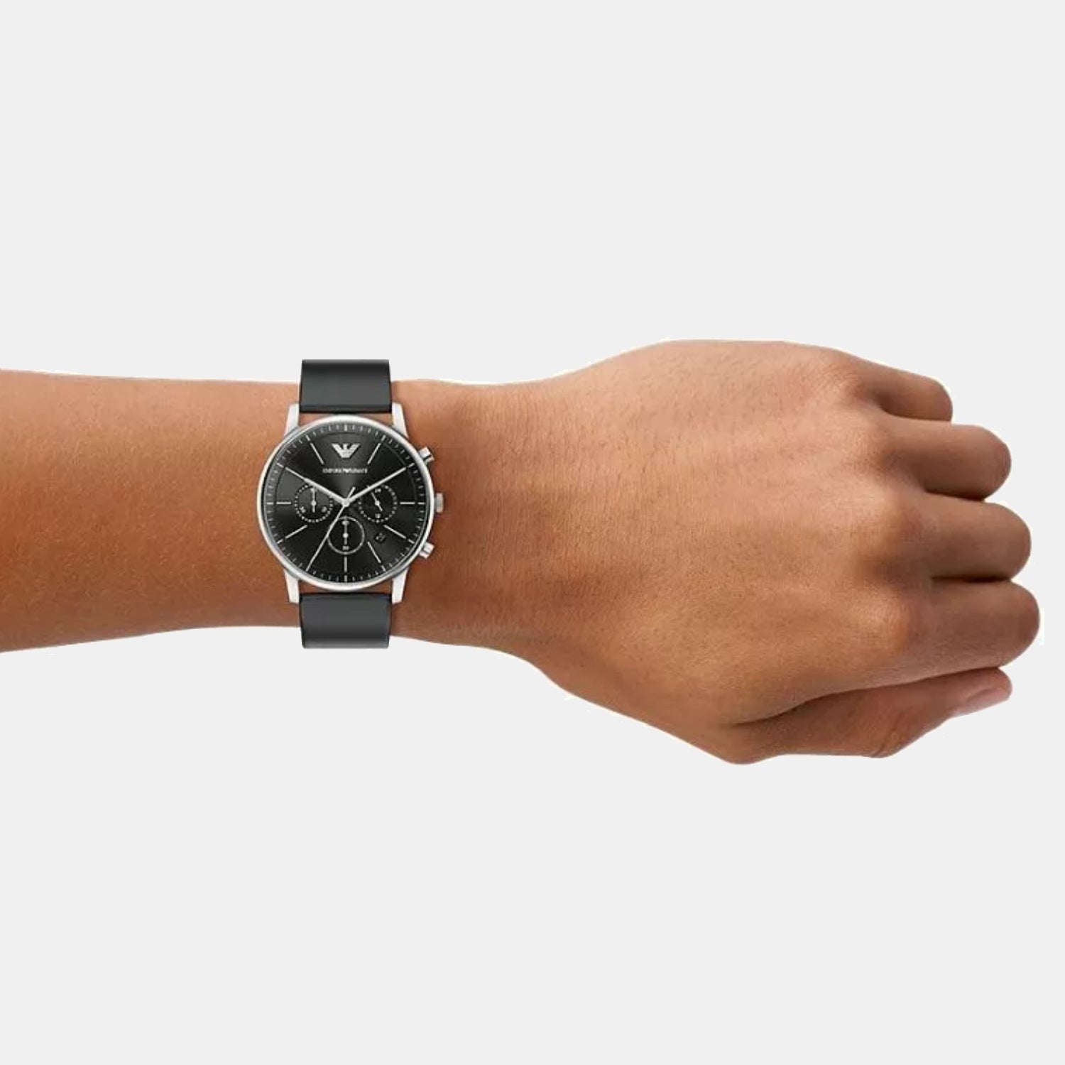 Minimalist Men Quartz Black Dial Chronograph Leather Watch AR11774