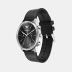 Minimalist Men Quartz Black Dial Chronograph Leather Watch AR11774