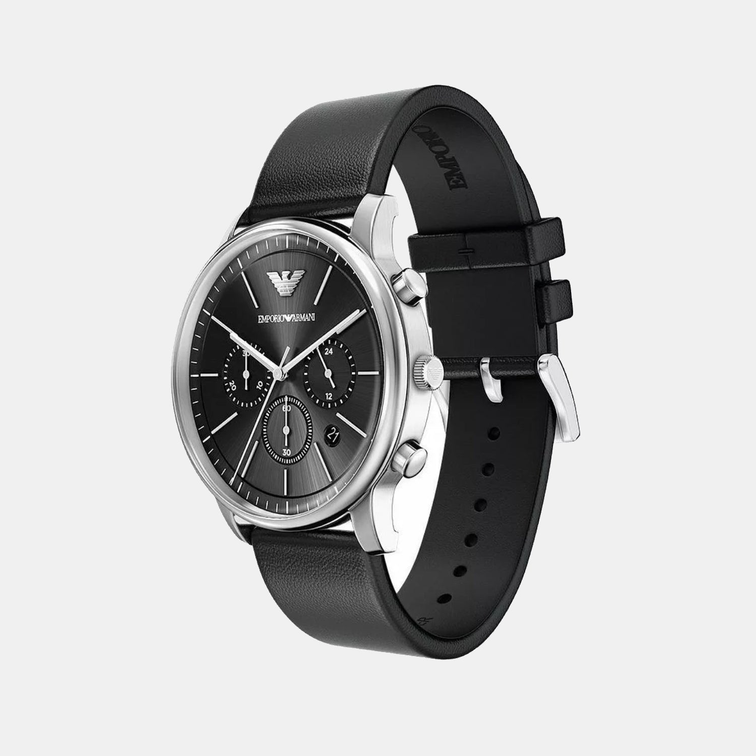 Minimalist Men Quartz Black Dial Chronograph Leather Watch AR11774