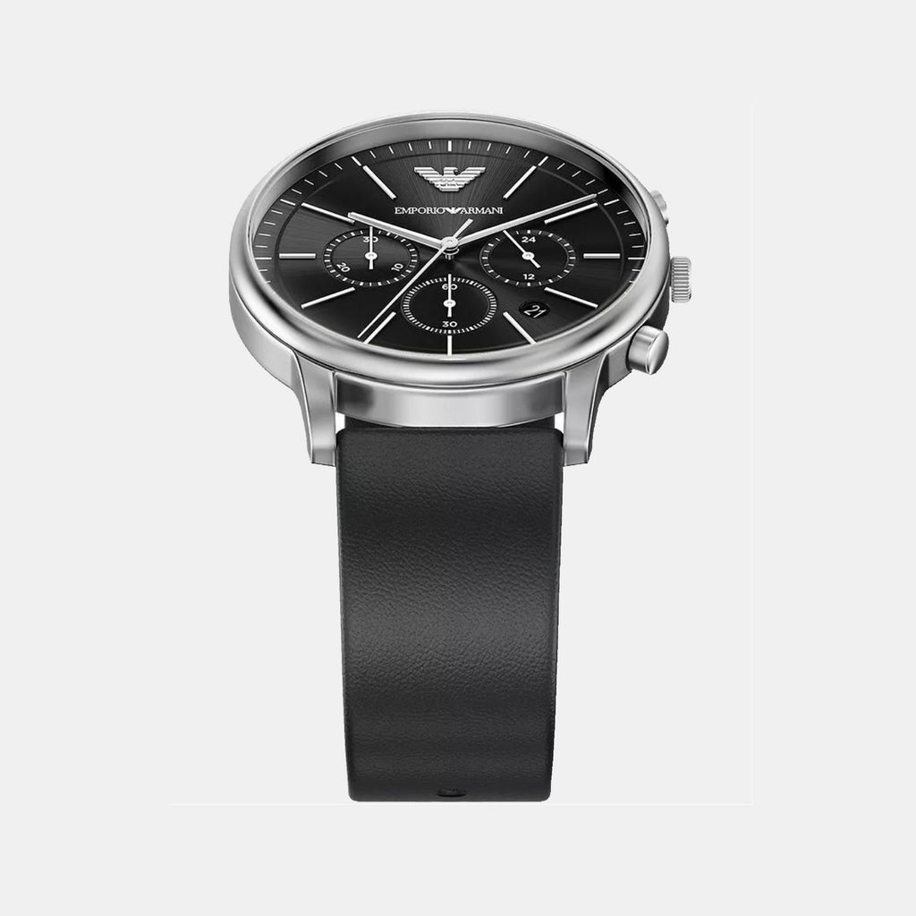 Minimalist Men Quartz Black Dial Chronograph Leather Watch AR11774
