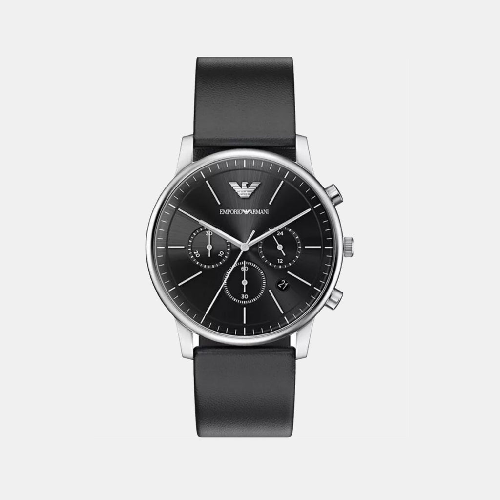 Minimalist Men Quartz Black Dial Chronograph Leather Watch AR11774