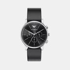 Minimalist Men Quartz Black Dial Chronograph Leather Watch AR11774