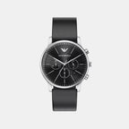 Minimalist Men Quartz Black Dial Chronograph Leather Watch AR11774
