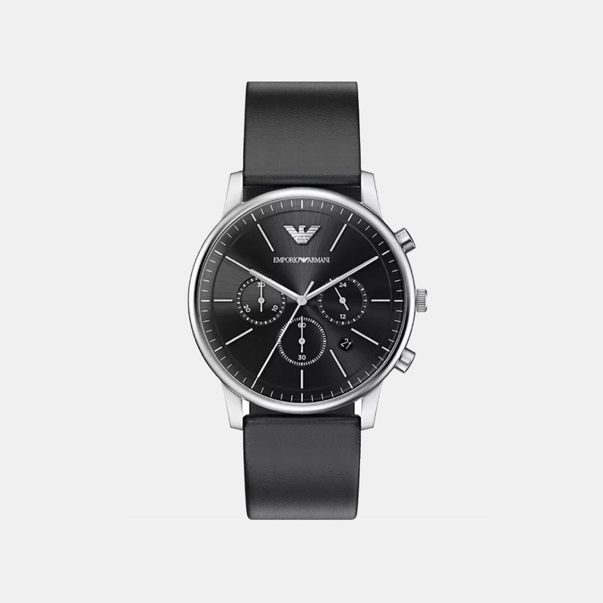 Minimalist Men Quartz Black Dial Chronograph Leather Watch AR11774
