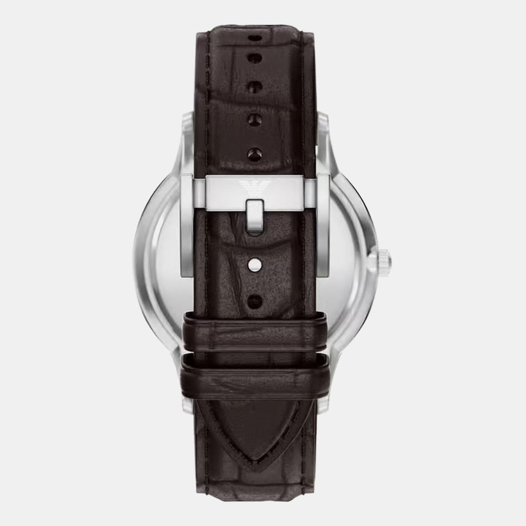 Men Quartz Beige Dial Analog Leather Watch AR11783