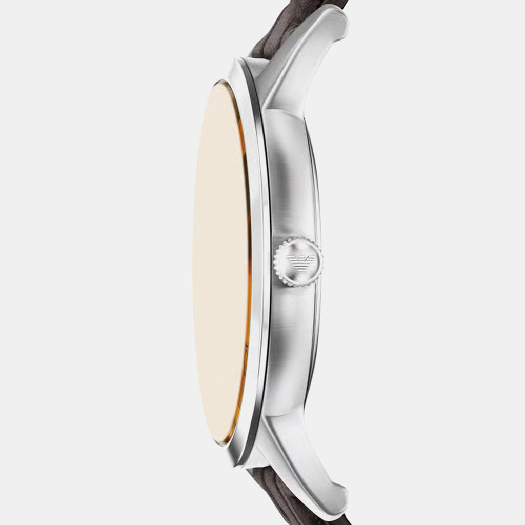 Men Quartz Beige Dial Analog Leather Watch AR11783