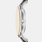 Men Quartz Beige Dial Analog Leather Watch AR11783
