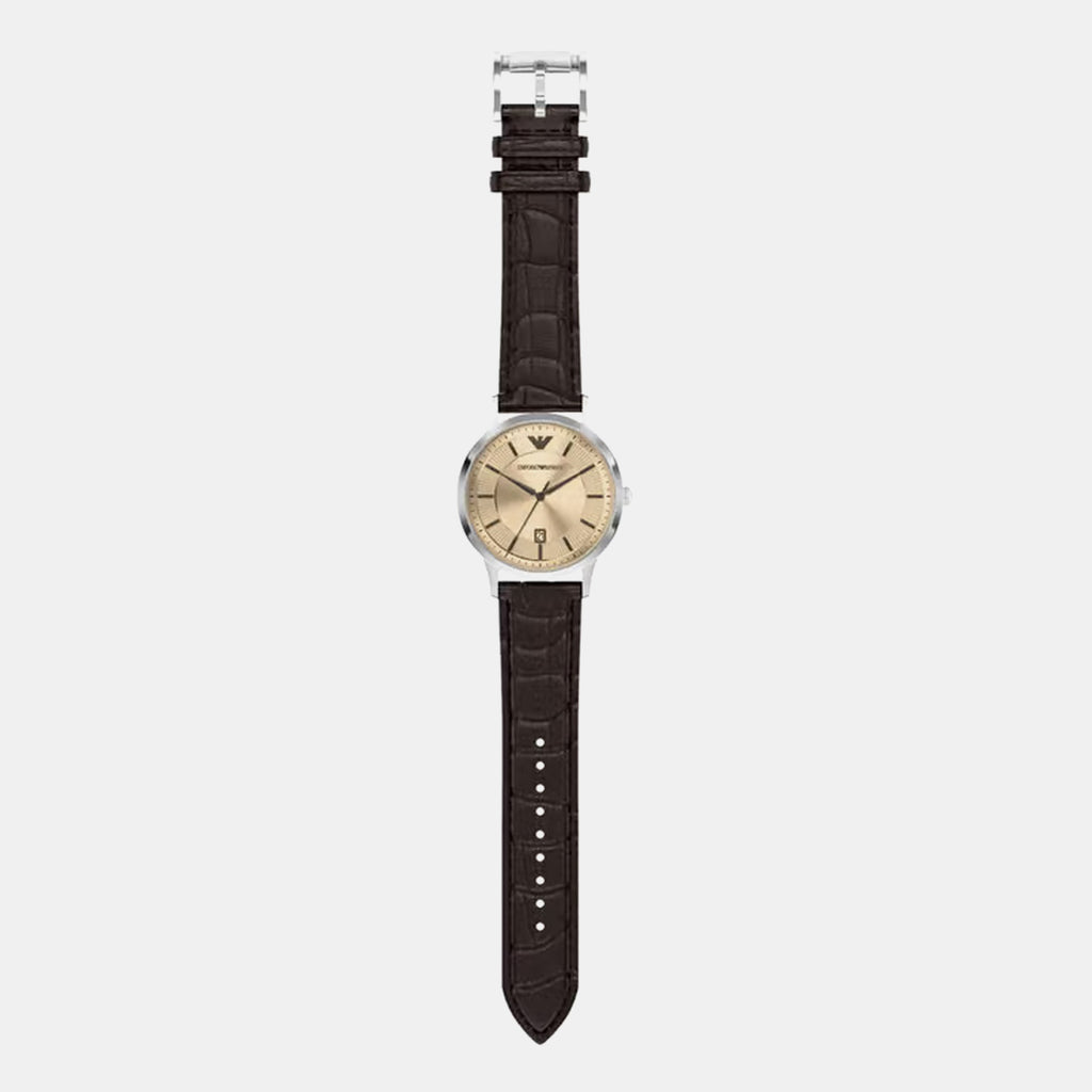 Men Quartz Beige Dial Analog Leather Watch AR11783