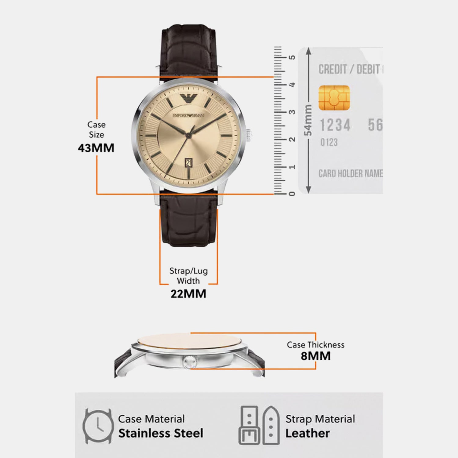 Men Quartz Beige Dial Analog Leather Watch AR11783