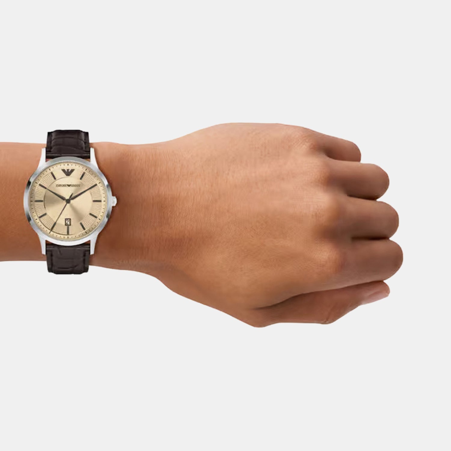 Men Quartz Beige Dial Analog Leather Watch AR11783