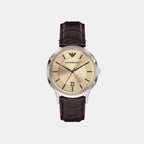 Men Quartz Beige Dial Analog Leather Watch AR11783