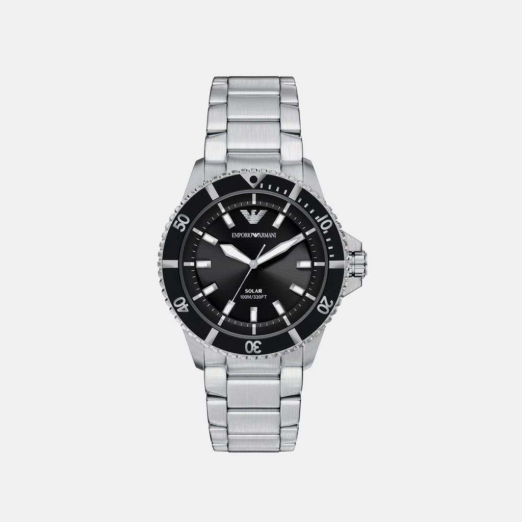 Men Solar Black Dial Analog Stainless Steel Watch AR11787