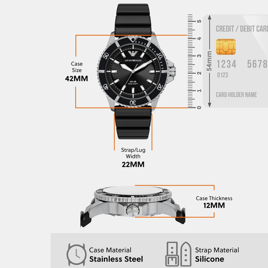 Men Solar Black Dial Analog Silicone Watch AR11788
