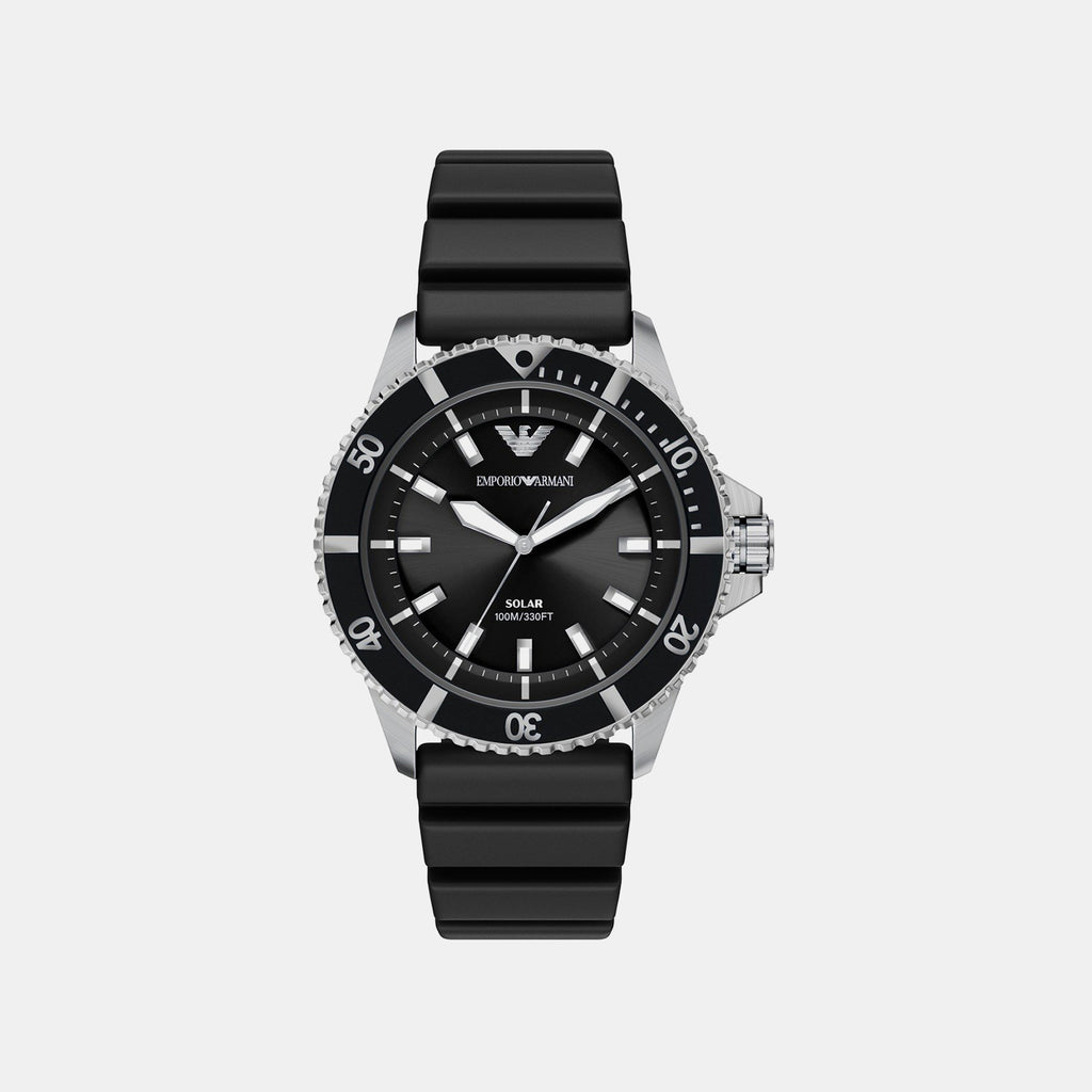 Men Solar Black Dial Analog Silicone Watch AR11788