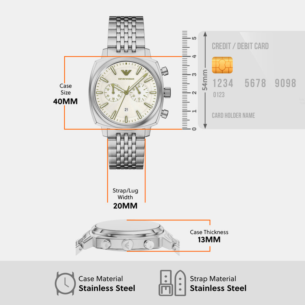 Men Quartz Ivory Dial Chronograph Stainless Steel Watch AR11800