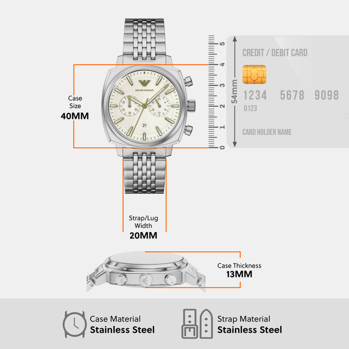 Men Quartz Ivory Dial Chronograph Stainless Steel Watch AR11800