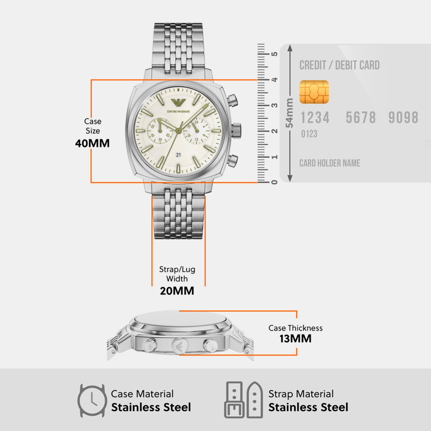 Men Quartz Ivory Dial Chronograph Stainless Steel Watch AR11800