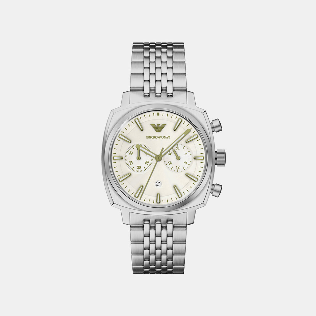 Men Quartz Ivory Dial Chronograph Stainless Steel Watch AR11800