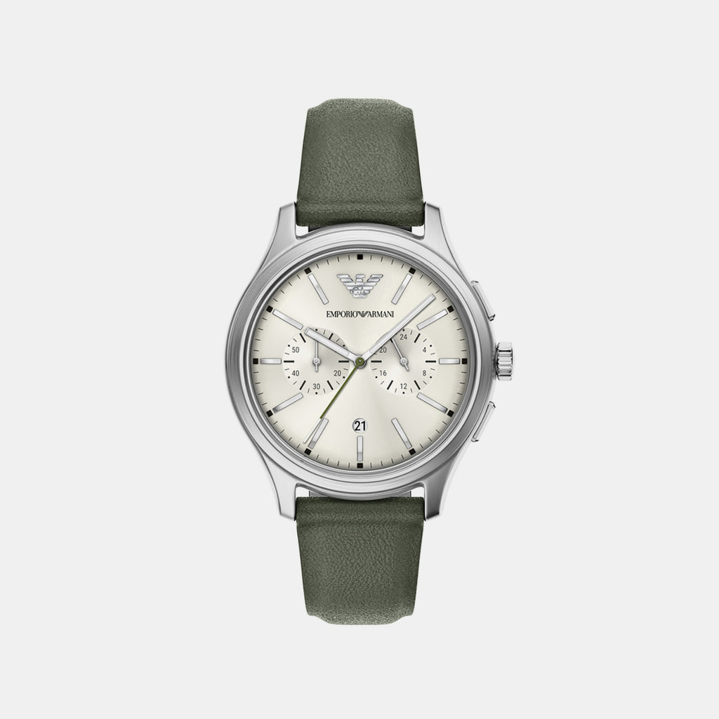 Men Quartz Ivory Dial Chronograph Leather Watch AR11801