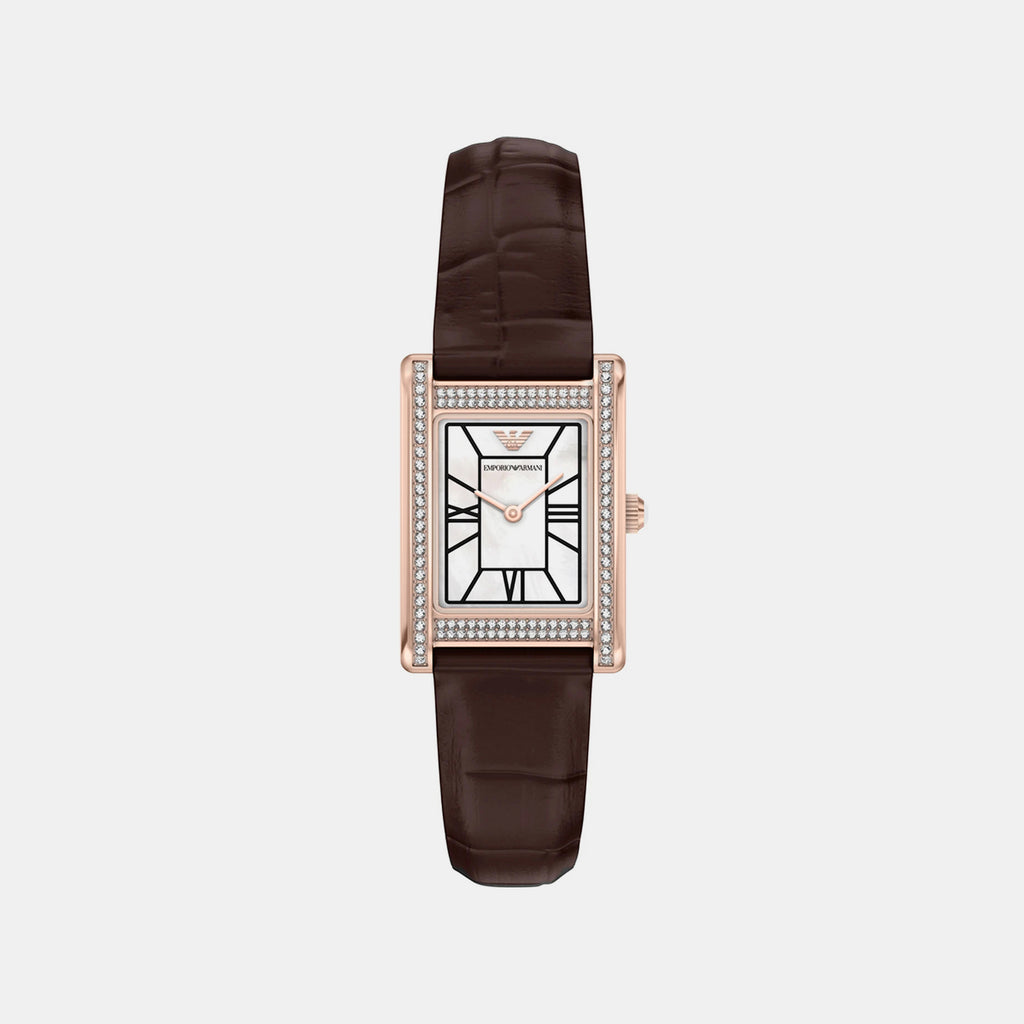 Women Quartz White Mother Of Pearl Dial Analog Leather Watch AR11804