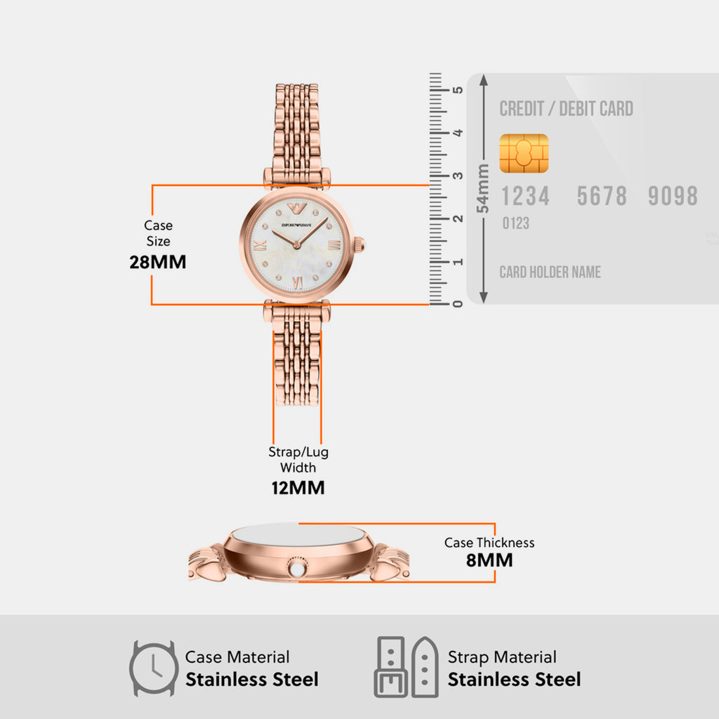 Women Quartz Mother Of Pearl Dial Analog Stainless Steel Watch AR11805