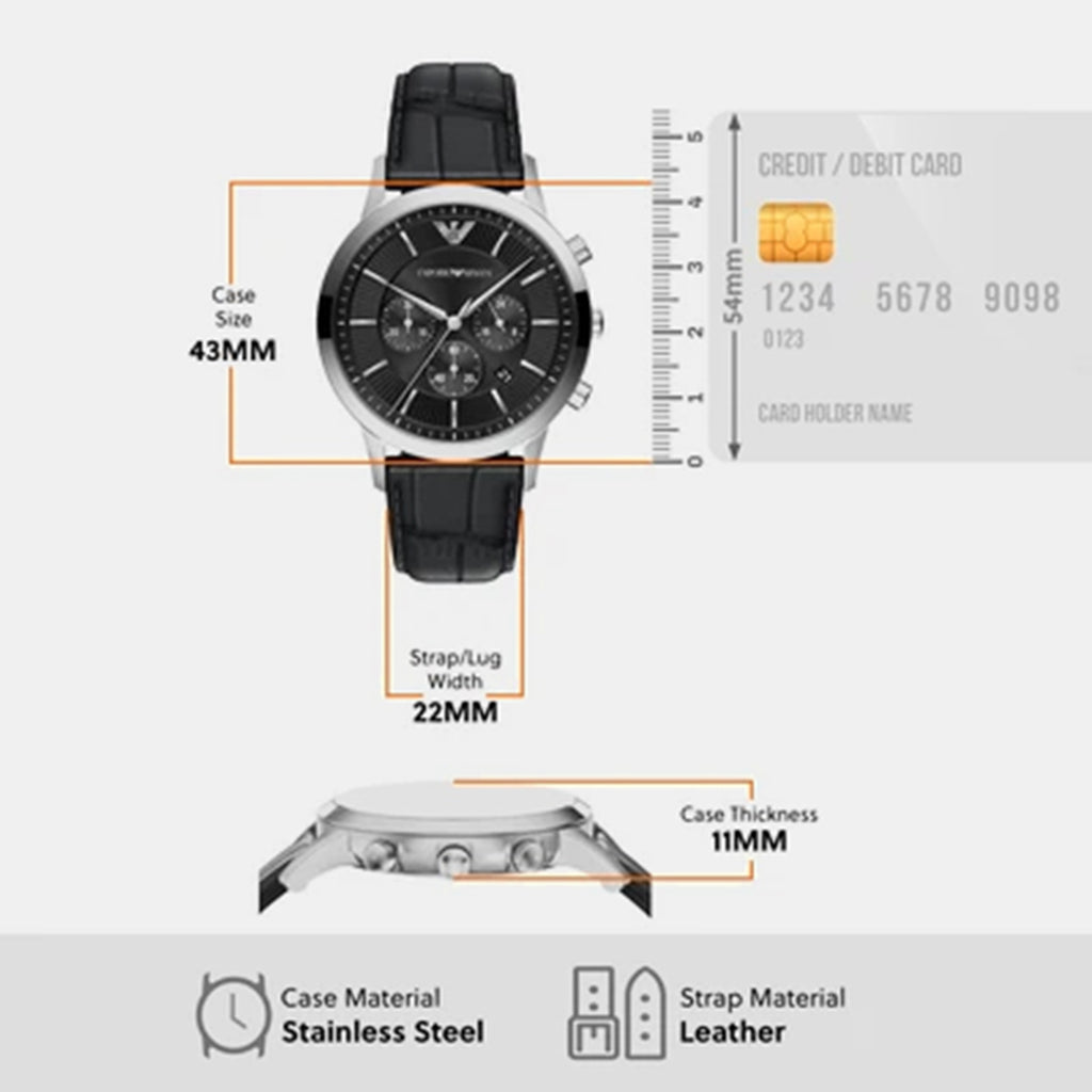 Men Quartz Black Dial Chronograph Leather Watch AR11820