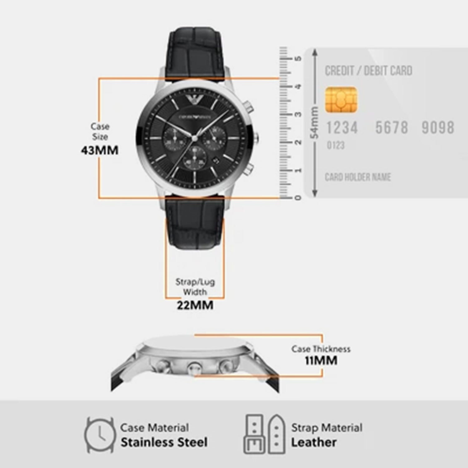 Men Quartz Black Dial Chronograph Leather Watch AR11820