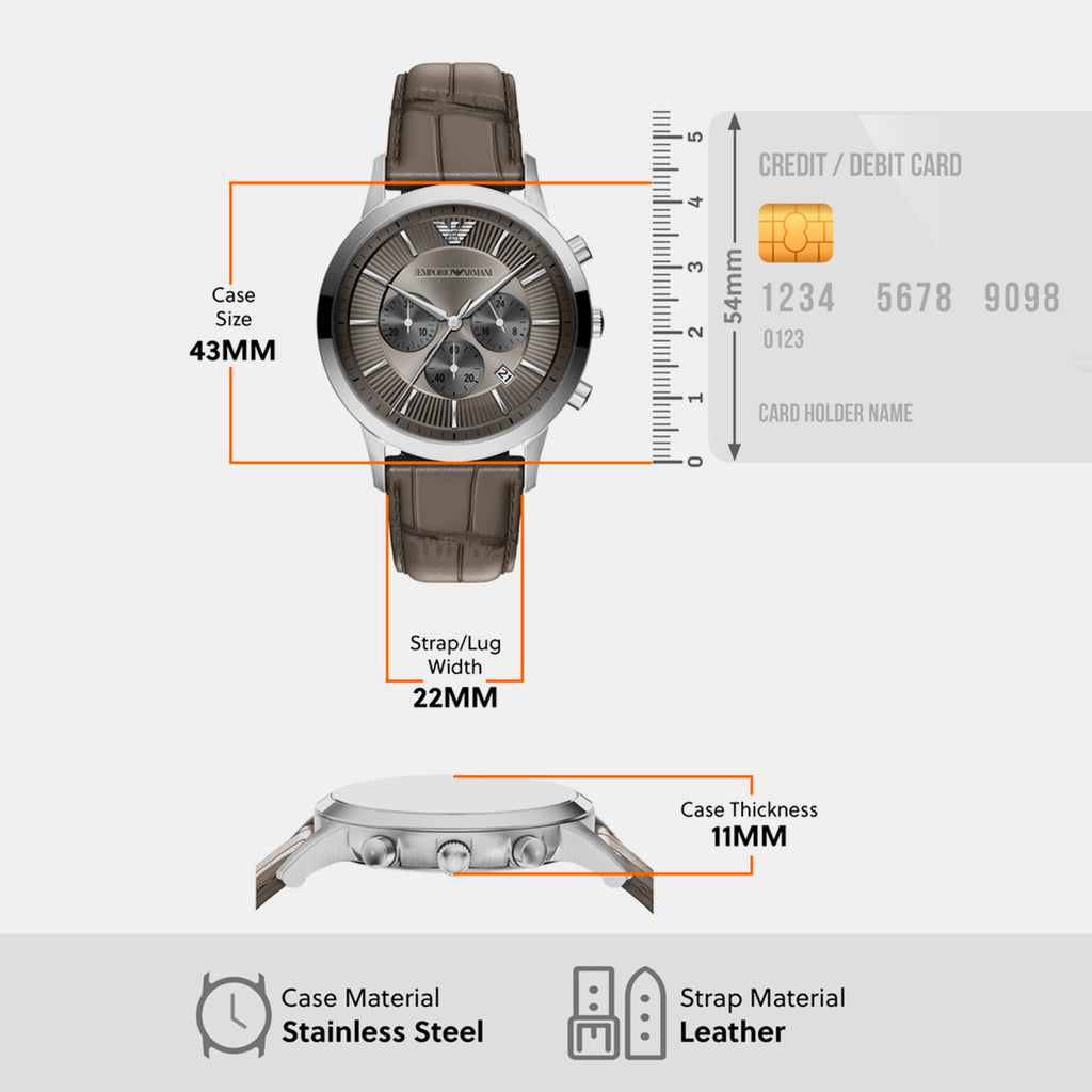 Men Quartz Grey Dial Chronograph Leather Watch AR11821