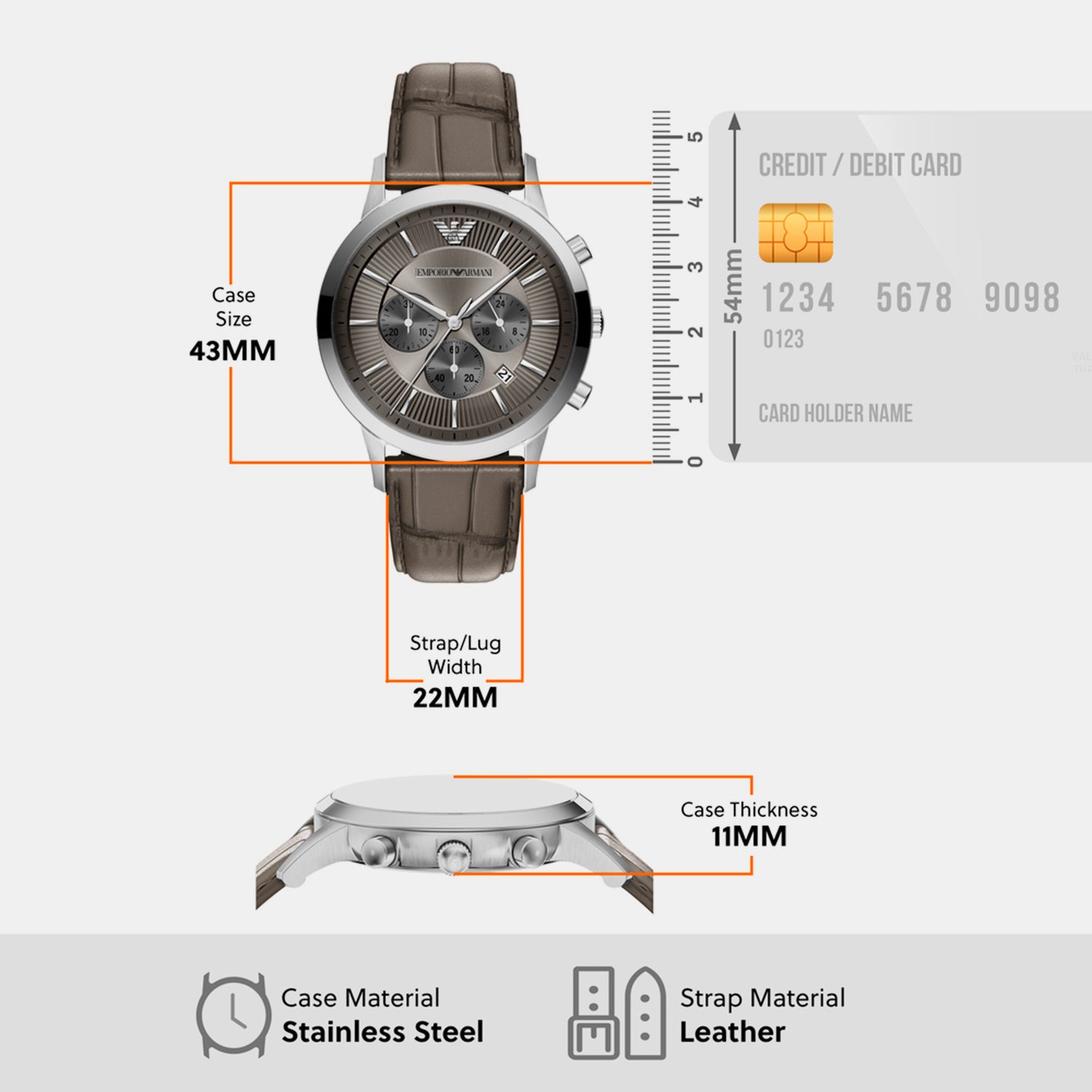 Men Quartz Grey Dial Chronograph Leather Watch AR11821