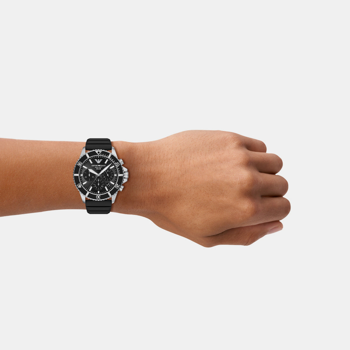Men Solar Black Dial Chronograph Silicone Watch AR11830