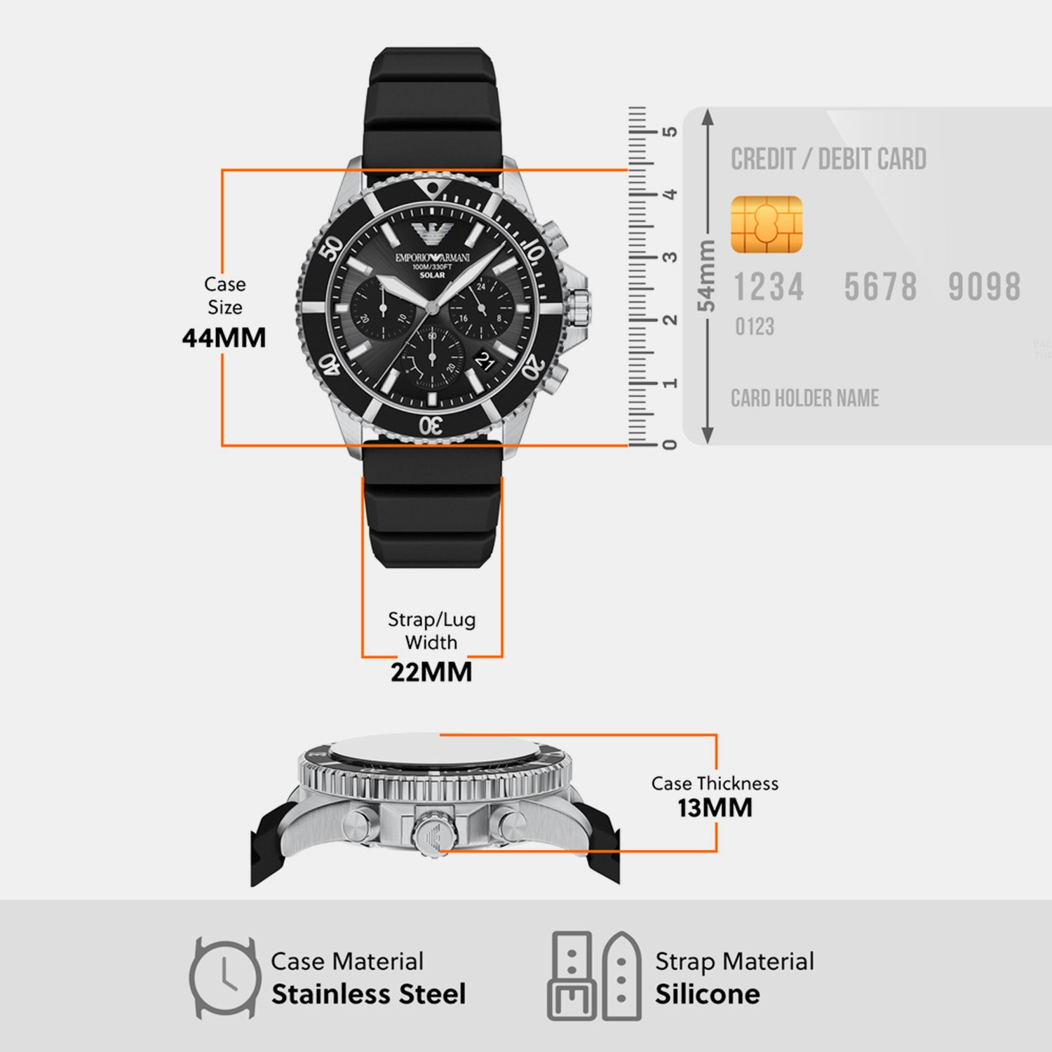 Men Solar Black Dial Chronograph Silicone Watch AR11830